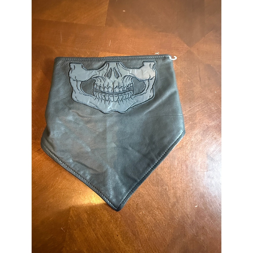 Hot Leathers Black Leather Skull Face Mask Biker Bandana Fleece Lined